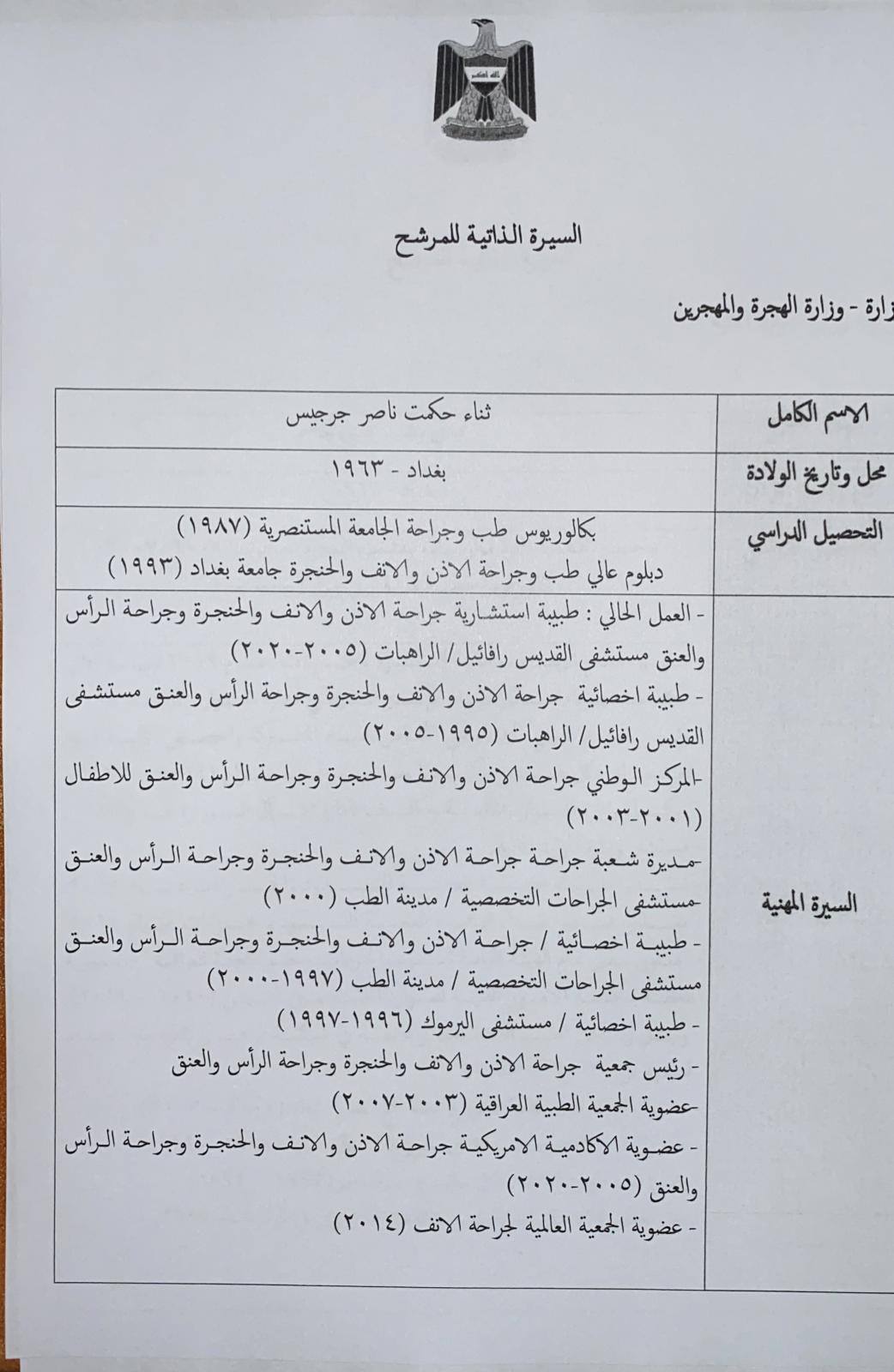السير الذاتية للمرشحين لمناصب وزارية في حكومة الكاظمي